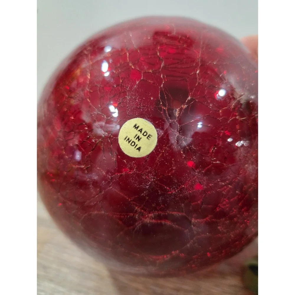 Large Ruby Red Vintage Kugel Style Crackle Glass Decorative Ornament Christmas